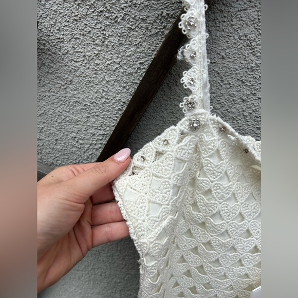 LoveShackFancy Camara Rhinestone Cotton Lace Mini Dress in Optic White NEW - Picture 13 of 16